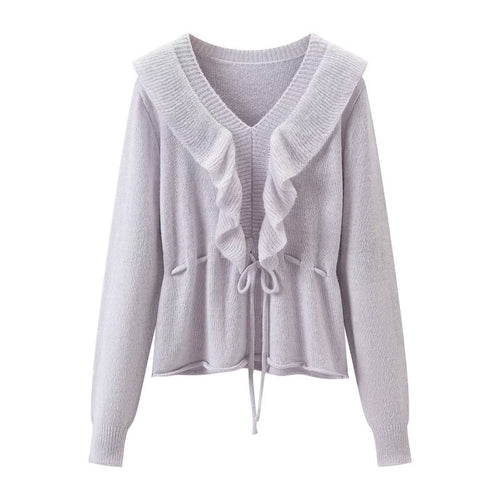 Damen Rüschen-Strickcardigan mit V‑Ausschnitt und Tunnelzugtaillierung Drune