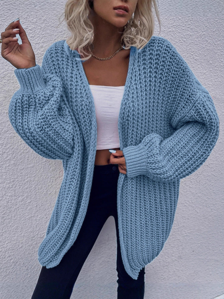 Damen lässiger Grobstrick-Cardigan mit tiefen Taschen und voluminösen Ärmeln Drune