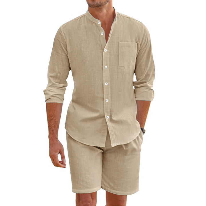 Herren Lässiges Hemd und Shorts Set mit atmungsaktiver Leinenstruktur Drune