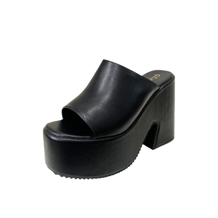 Damen Plateau-Mules mit offener Zehenpartie und trendigem Blockabsatz Drune