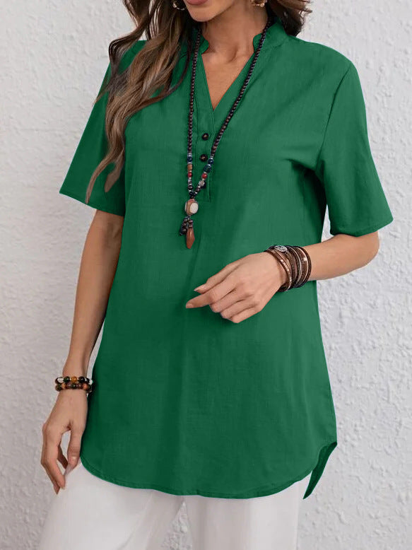 Damen kurzärmliges Blusenshirt mit modernen Druckknöpfen und angenehmem Schnitt Drune