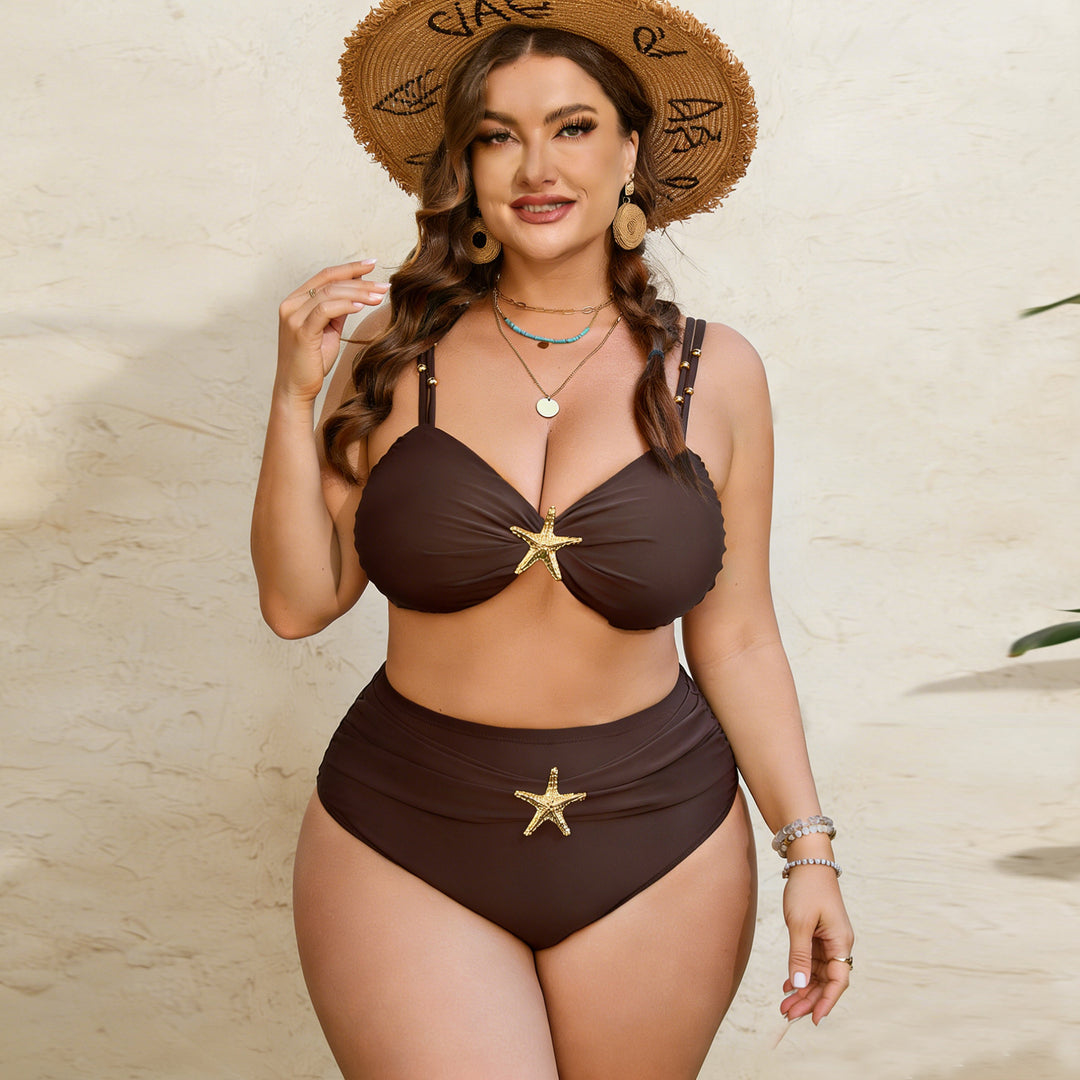 Damen High-Waist Bikini-Set mit eleganter Sternen-Applikation Drune