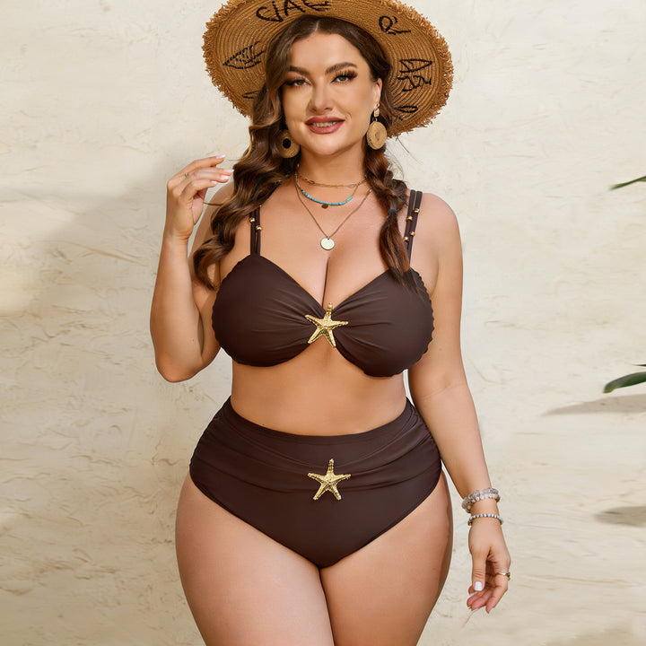 Damen High-Waist Bikini-Set mit eleganter Sternen-Applikation Drune