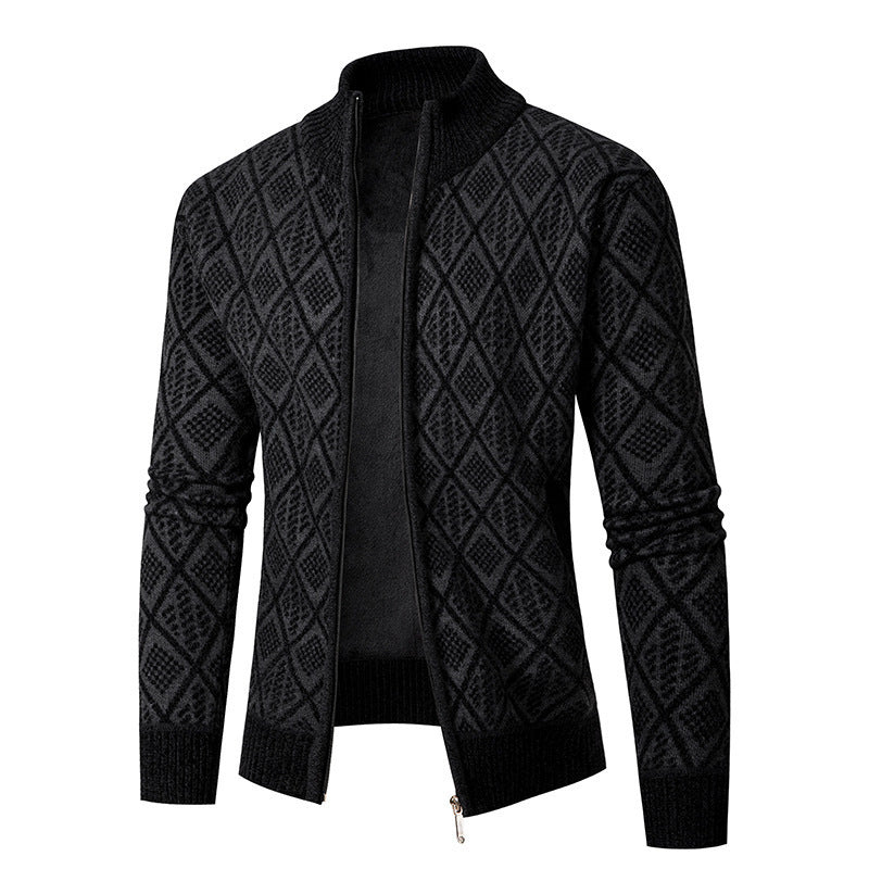 Herren Strickjacke mit rautenförmigem Design und hohem Kragen Drune