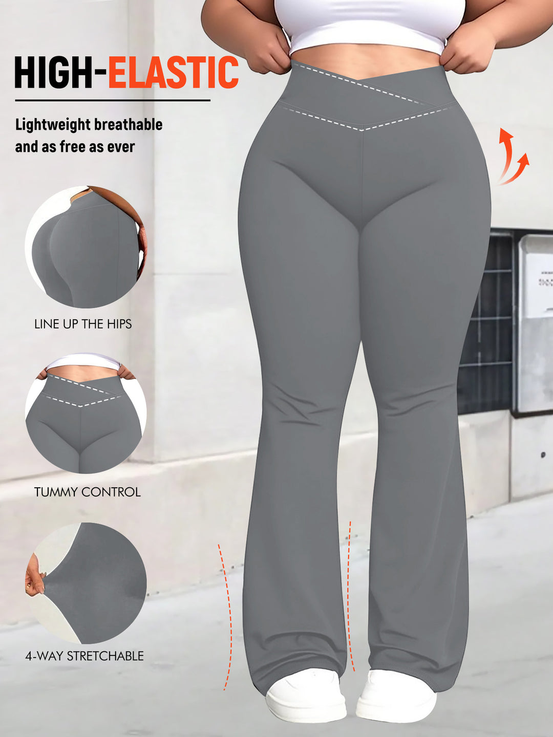 Damen taillenhohe Shaping Bootcut-Leggings mit Bauchkontrolle und 4-Wege-Stretch Drune