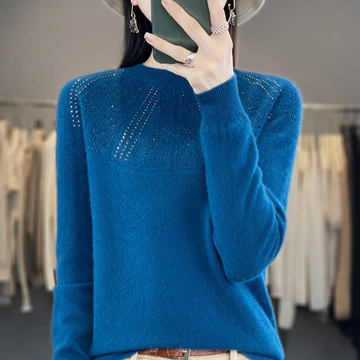 Damen Weicher Kaschmir‑Optik Feinstrickpullover mit Ajour‑Yoke und Paillettenbesatz Drune