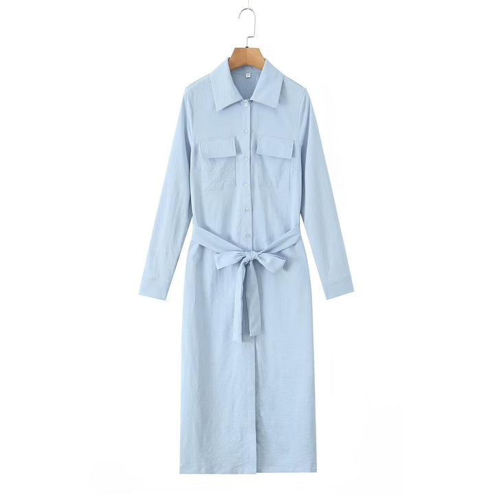 Damen Hemdblusenkleid mit praktischen Brusttaschen und taillierter Gürtel Drune