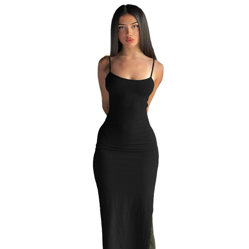 Damen Midikleid mit verstellbaren Spaghettiträgern und figurbetontem Schnitt Drune