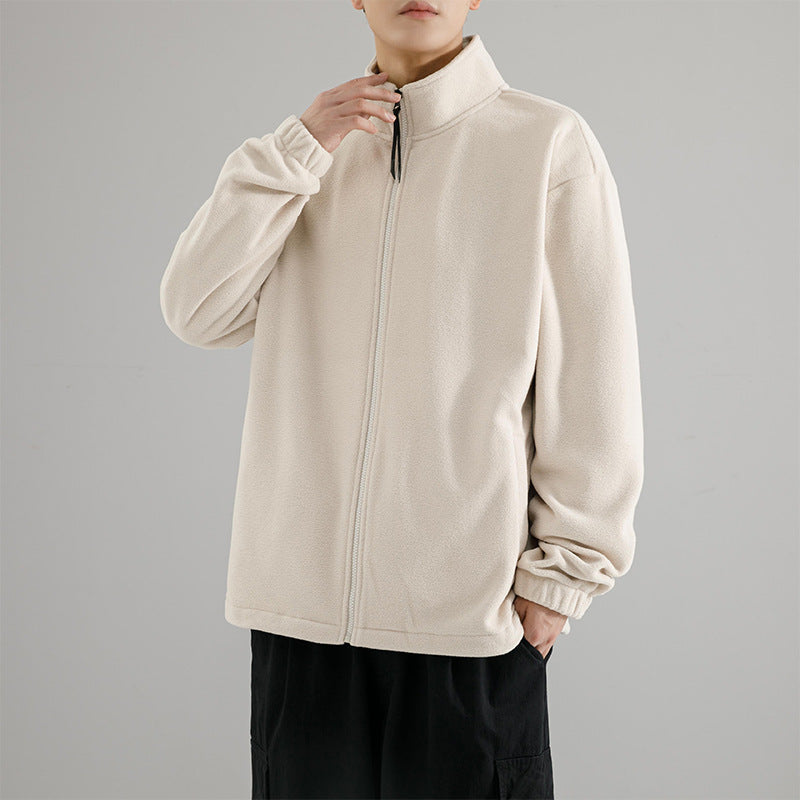 Herren Fleecejacke mit Stehkragen, durchgehendem Reißverschluss und elastischen Bündchen Drune