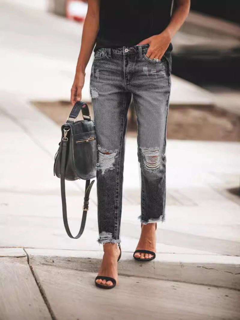 Damen Ripped Denim mit lässigem Schnitt und ausgefranstem Saum Drune