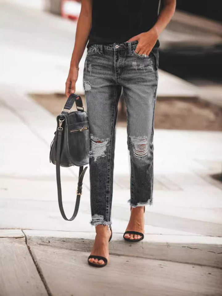 Damen Ripped Denim mit lässigem Schnitt und ausgefranstem Saum Drune