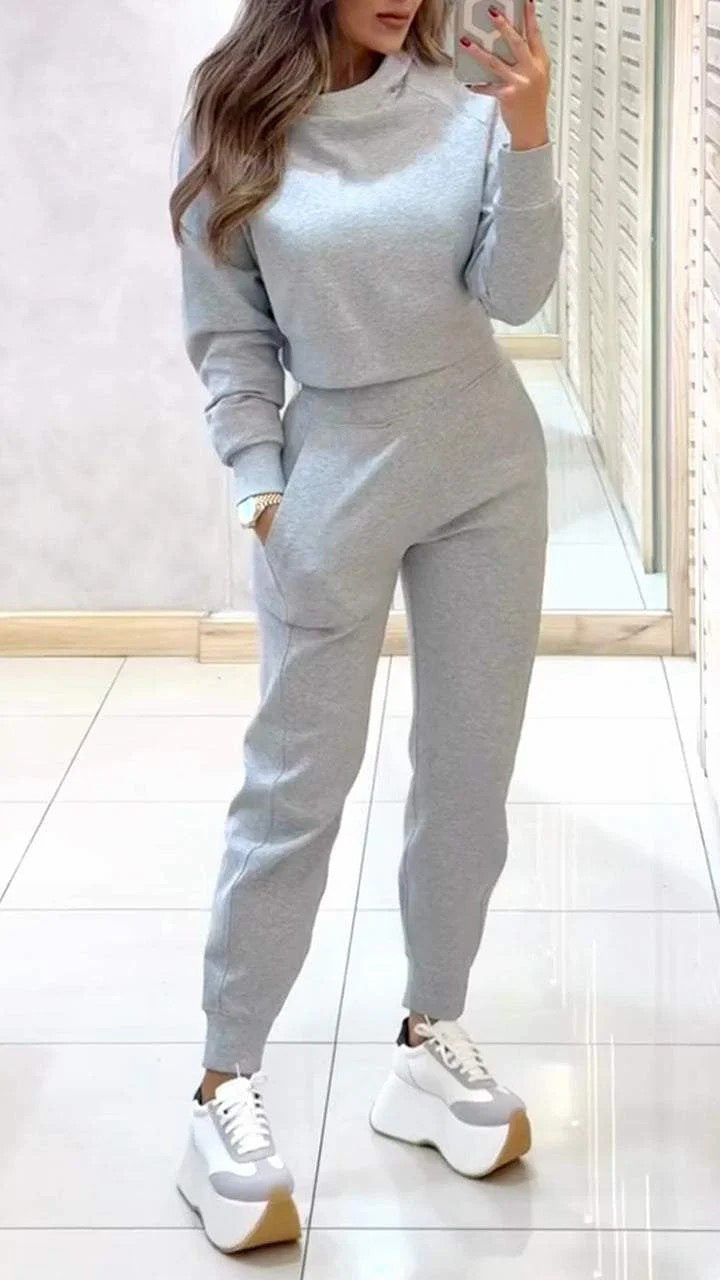 Damen Sportliches Loungewear-Set mit modernem Crop-Oberteil und elastischen Hosen Drune
