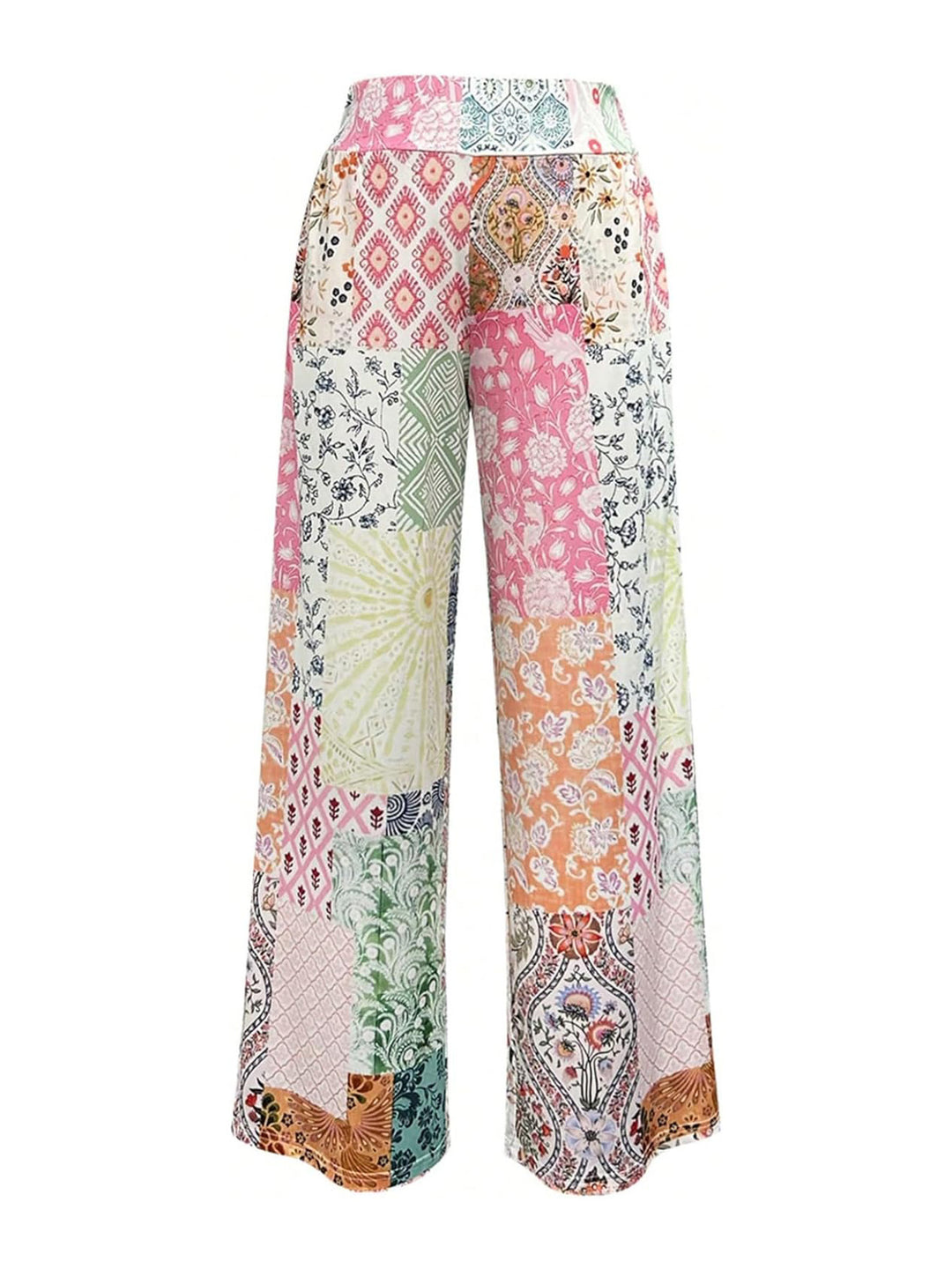 Damen Komfortable weite Stoffhose mit buntem Patchwork-Muster Drune