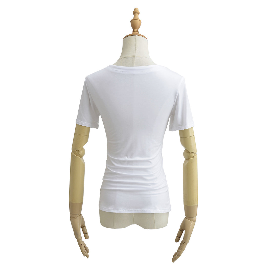 Damen V-Ausschnitt T-Shirt aus atmungsaktiver Baumwollmischung mit lässigem Schnitt Drune