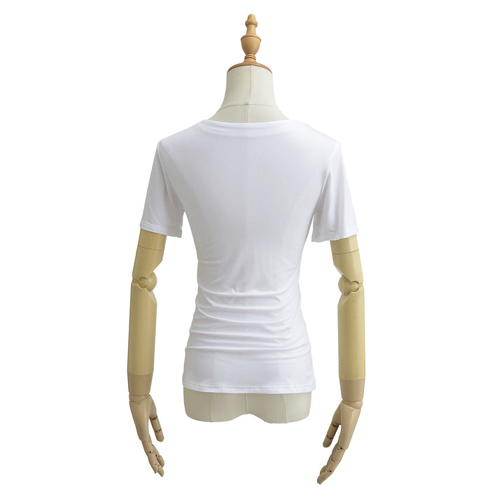 Damen V-Ausschnitt T-Shirt aus atmungsaktiver Baumwollmischung mit lässigem Schnitt Drune