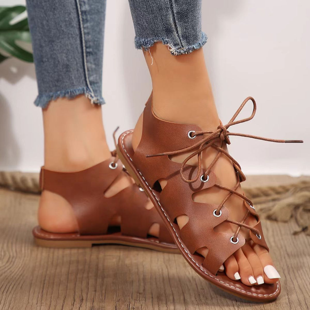 Damen offene Sandalen mit trendigem Schnürdesign und ergonomischem Fußbett Drune