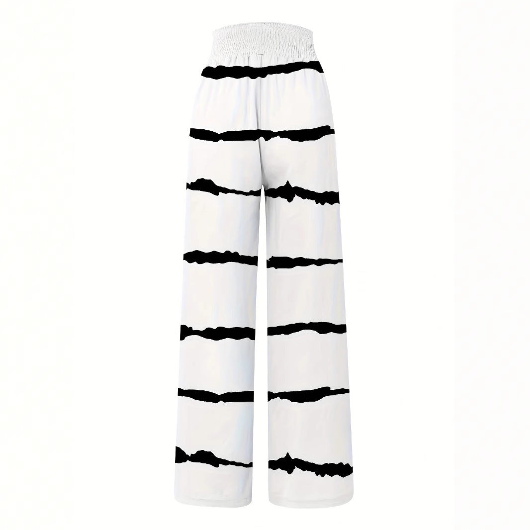 Damen weit geschnittene Sommerhose mit elastischem Bund und modischem Streifenmuster Drune