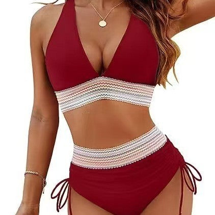 Damen Hochtailliertes Bikini-Set mit verstellbaren Trägern und elastischem Bund Drune