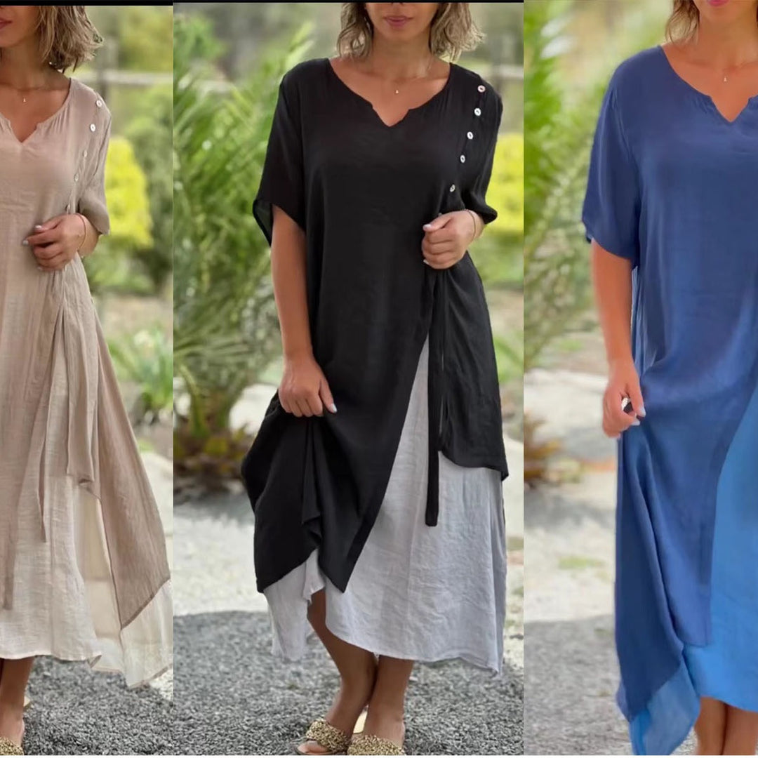 Damen Midi-Kleid mit seitlichem Schlitz und knöpfbarem Detail Drune