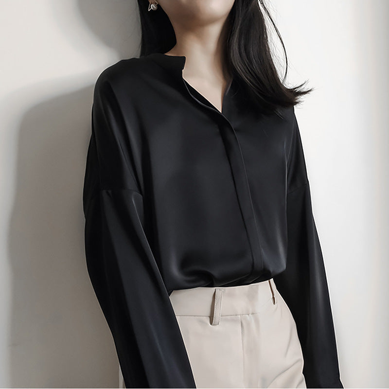 Damen Elegante Bluse aus hochwertigem Satin Drune