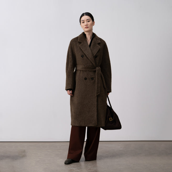 Damen Luxuriöser Doppelreihiger Fleece-Mantel Drune