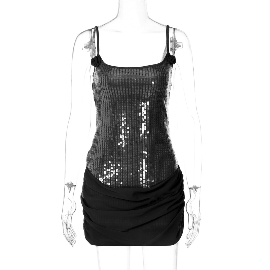 Damen Elegantes Minikleid mit Pailletten und Raffungen Drune