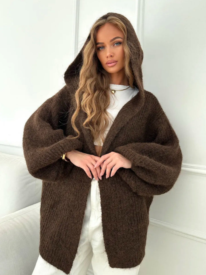 Damen Oversized Strickjacke mit Kapuze Drune