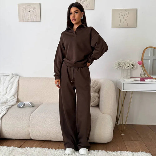 Damen Sportliches Loungewear-Set mit hohem Kragen und weitem Schnitt Drune