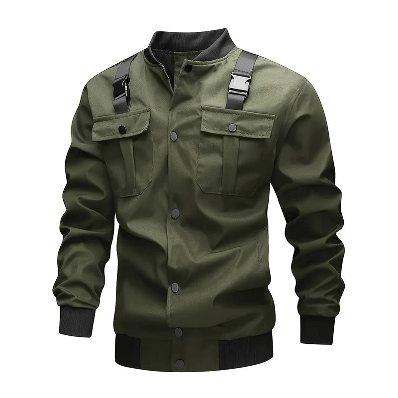Herren Bomberjacke im Utility‑Stil mit Schulterträgern, Druckknopfleiste & Pattentaschen Drune