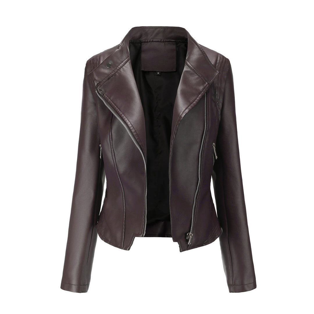 Damen nan kurze taillierte Bikerjacke aus Kunstleder mit asymmetrischem Reißverschluss Drune
