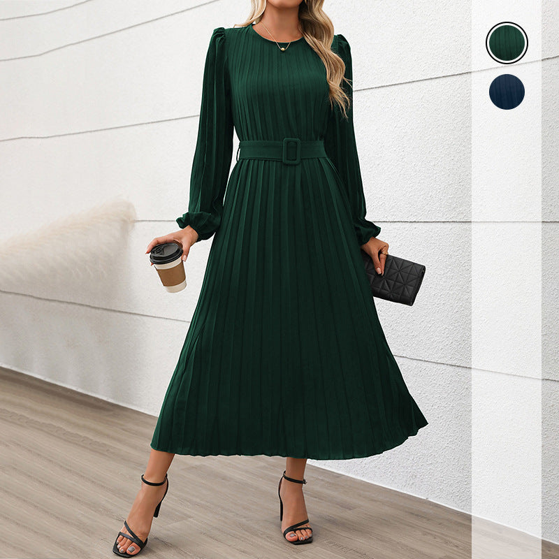 Damen Faltenmaxikleid mit taillierendem Gürtel Drune