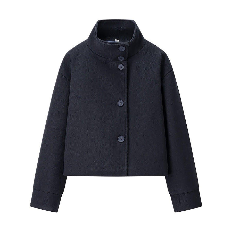 Damen trendige cropped Übergangsjacke mit elegantem Stehkragen und praktischen Knopfdetails Drune