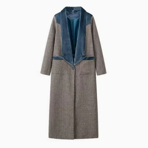Damen eleganter langärmliger Mantel mit samtigen Akzenten Drune