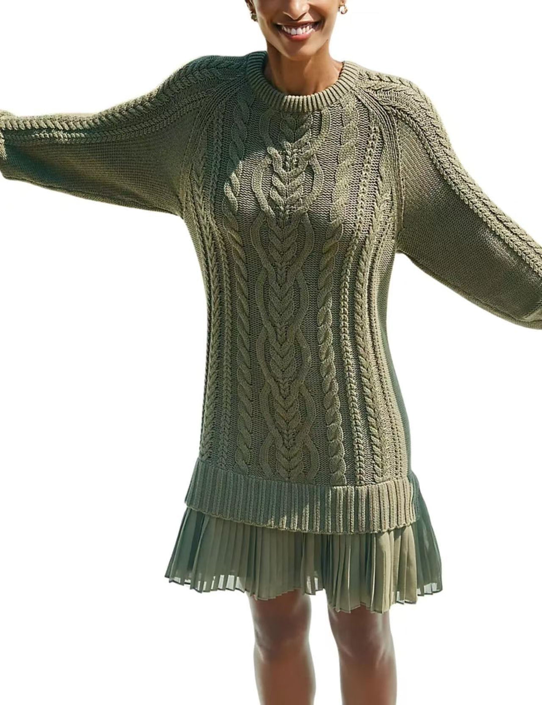Damen nan Kabelstrick-Pullover mit Tunika-Schnitt, Zopfmuster und Rippbündchen Drune