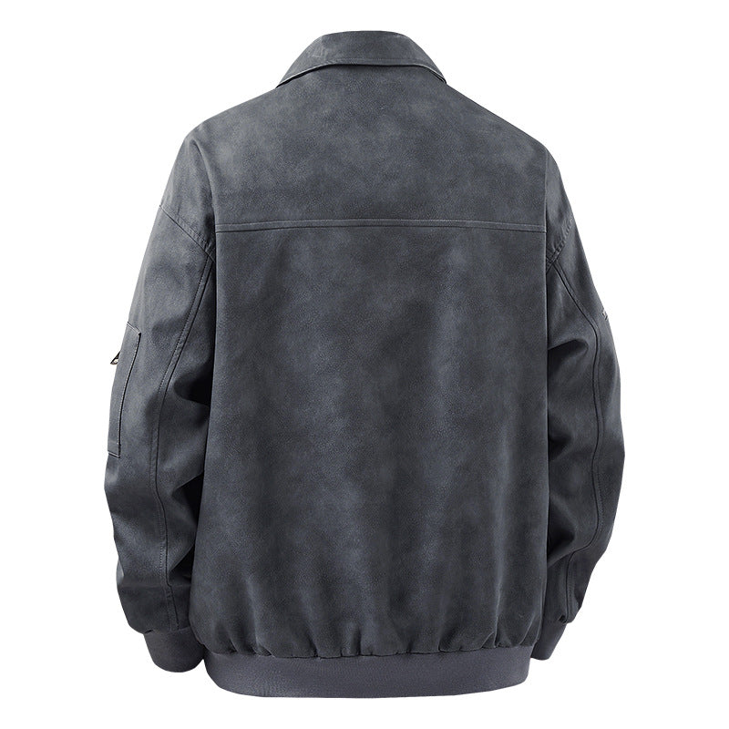 Herren Stilvolle Kunstlederjacke mit hohem Kragen Drune