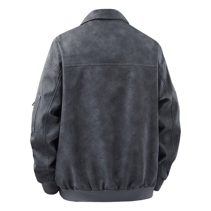 Herren Stilvolle Kunstlederjacke mit hohem Kragen Drune