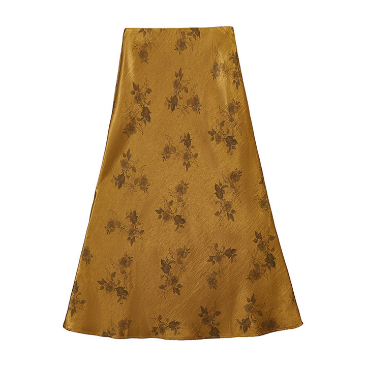 Damen nan taillenhoher A-Linien-Midirock aus jacquardähnischem Satin mit floralem Relief Drune