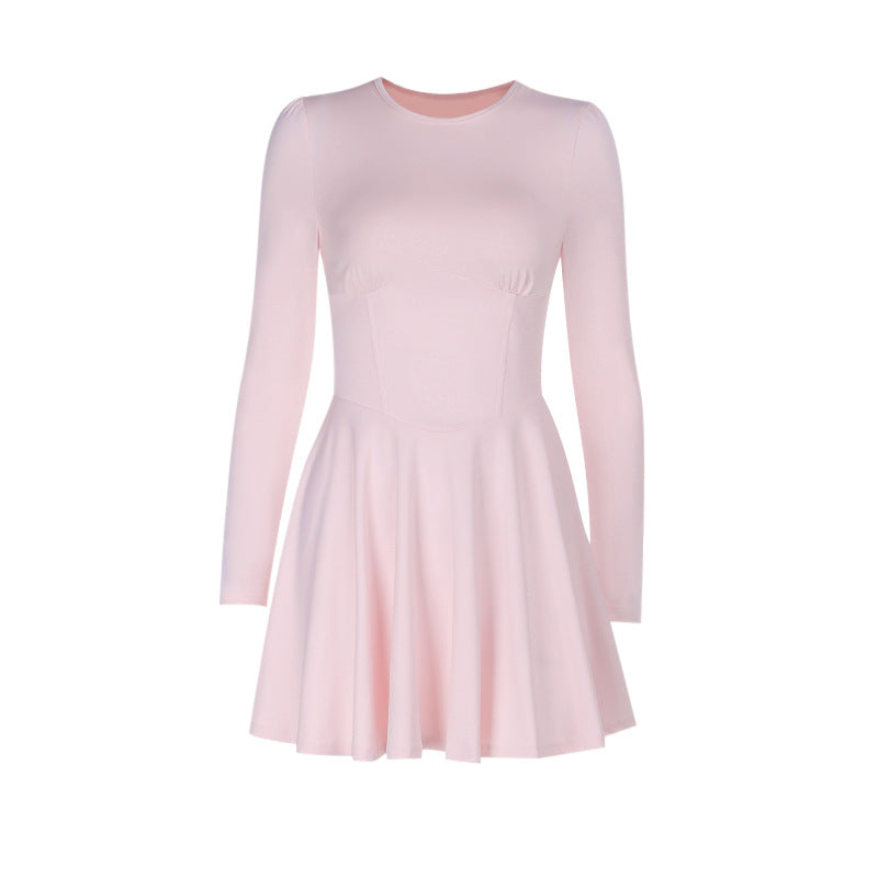 Damen elegantes Minikleid im klassischen A-Linien-Schnitt mit langen Ärmeln und schickem Herzausschnitt Drune