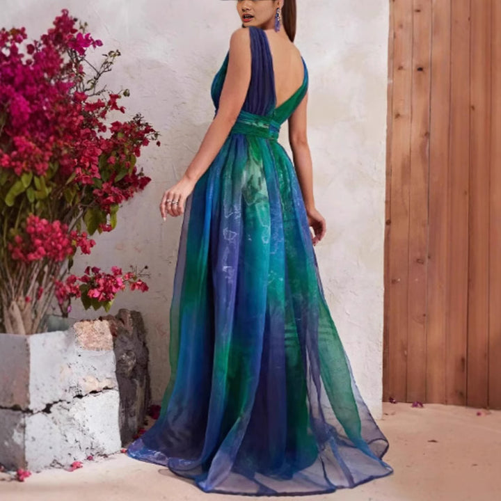 Damen Elegantes Abendkleid mit schimmernden Tüll-Lagen und tiefem V-Ausschnitt Drune