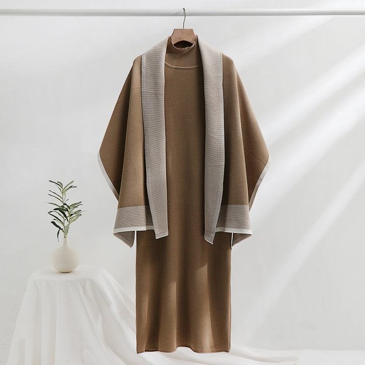 Damen Strickkleid mit drapierter Strickjacke Drune
