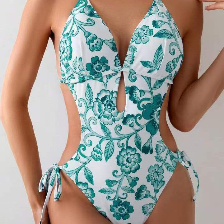Damen Floral Design Triangel-Badeanzug Drune