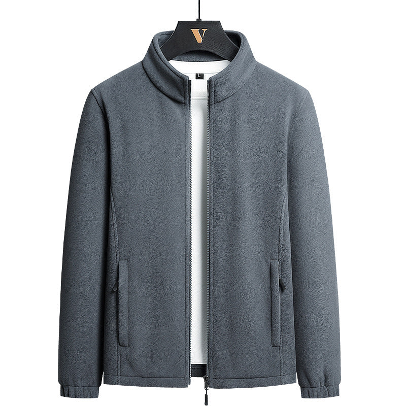 Herren minimalistischer Microfleece-Cardigan mit Stehkragen, Zwei-Wege-Reißverschluss und elastischen Bündchen Drune