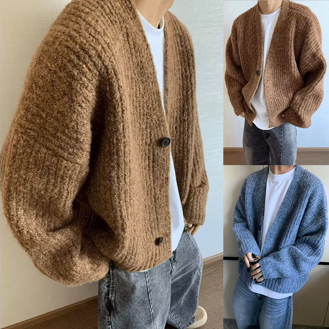 Herren Modische Oversized Strickjacke mit Knopfverschluss Drune