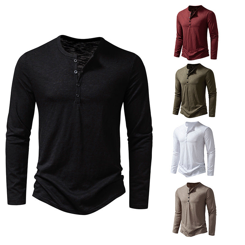 Herren nan Feinstrick-Henley mit Rundhalsausschnitt, verdeckter Knopfleiste und figurbetonter Passform Drune