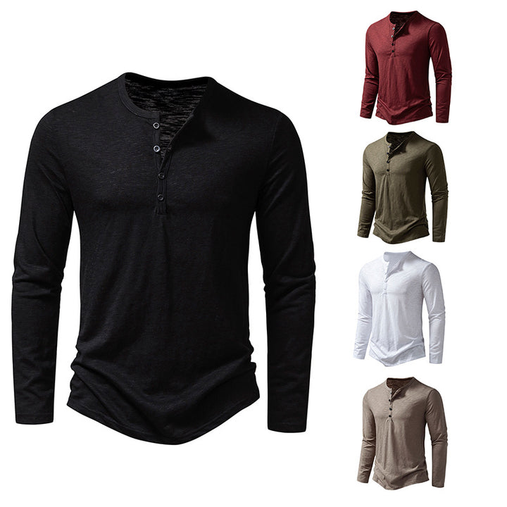 Herren nan Feinstrick-Henley mit Rundhalsausschnitt, verdeckter Knopfleiste und figurbetonter Passform Drune