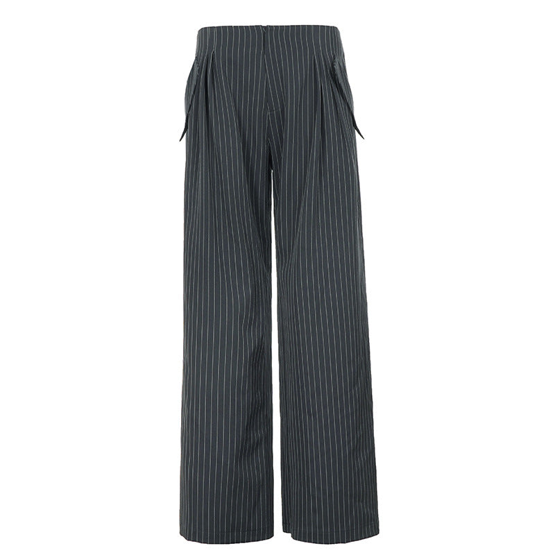 Damen Hochtaillierte Nadelstreifen Palazzo-Hose mit weitem Bein und dekorativen Seitenschlitzen Drune