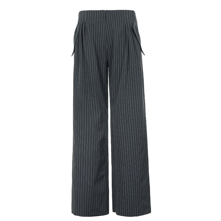 Damen Hochtaillierte Nadelstreifen Palazzo-Hose mit weitem Bein und dekorativen Seitenschlitzen Drune