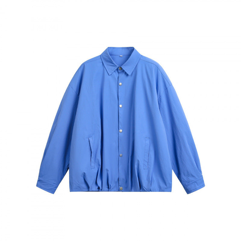 Unisex Boxy-Hemdjacke mit Druckknopfleiste, Hemdkragen und elastischem Saum Drune