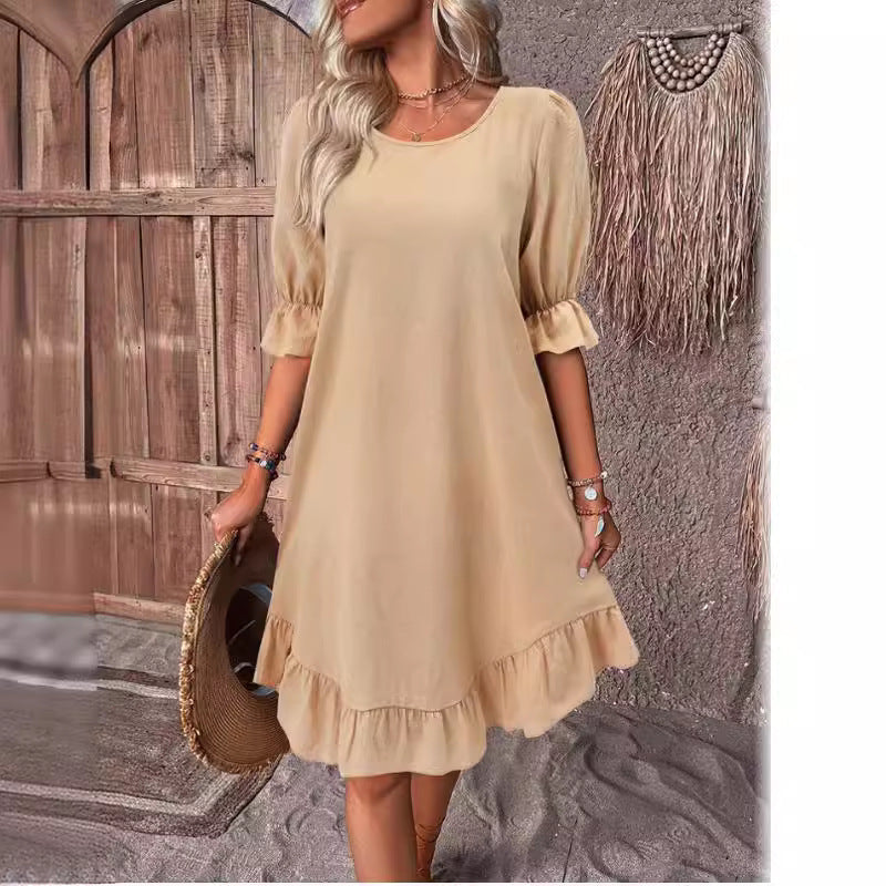 Damen Sommerliches Freizeitkleid mit Rüschendetails und lockerem Schnitt Drune