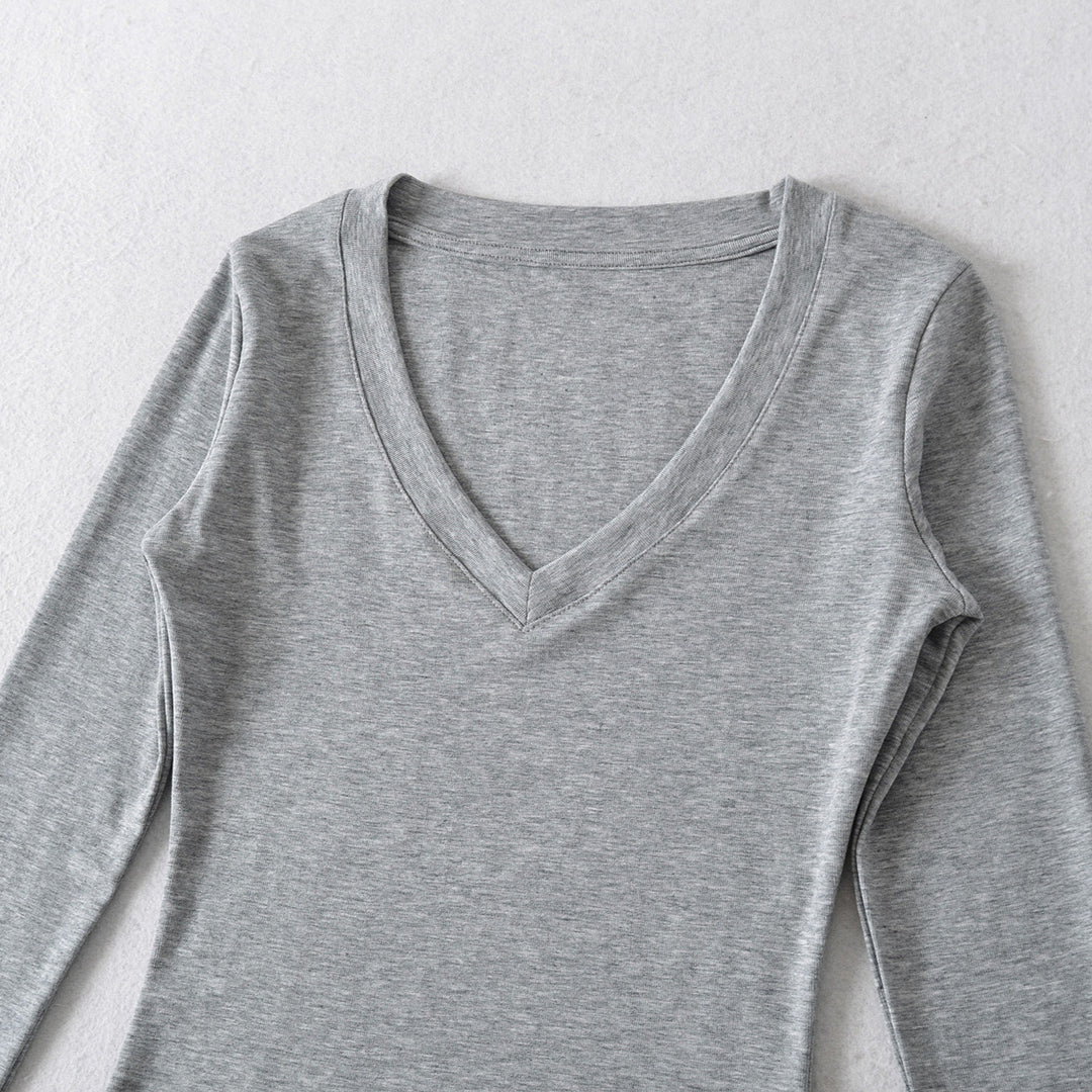 Damen Langarmshirt mit V-Ausschnitt und figurbetontem Schnitt Drune